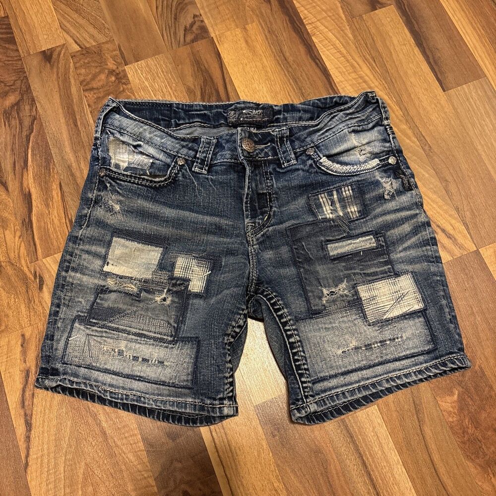 Silver Jean Shorts Size 29 Suki Patchwork Distressed Boho CottageCore Y2K